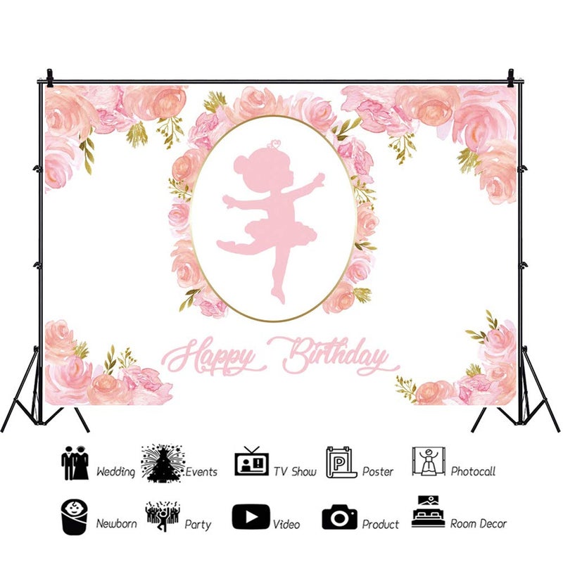 Leyiyi 6x4ft Pink Abstract Little Girl Ballerina in Tutu Dress Dancing Backdrop Pink Flower Happy Birthday Background Baby Shower Decoration Polyester Photo Studio Props - Image 2